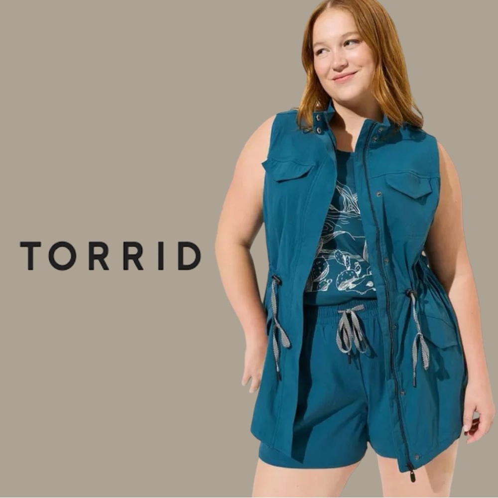 Torrid Happy Camper Utility Vest 3X Teal Plus Size Gorpcore Hiking Outdoor
